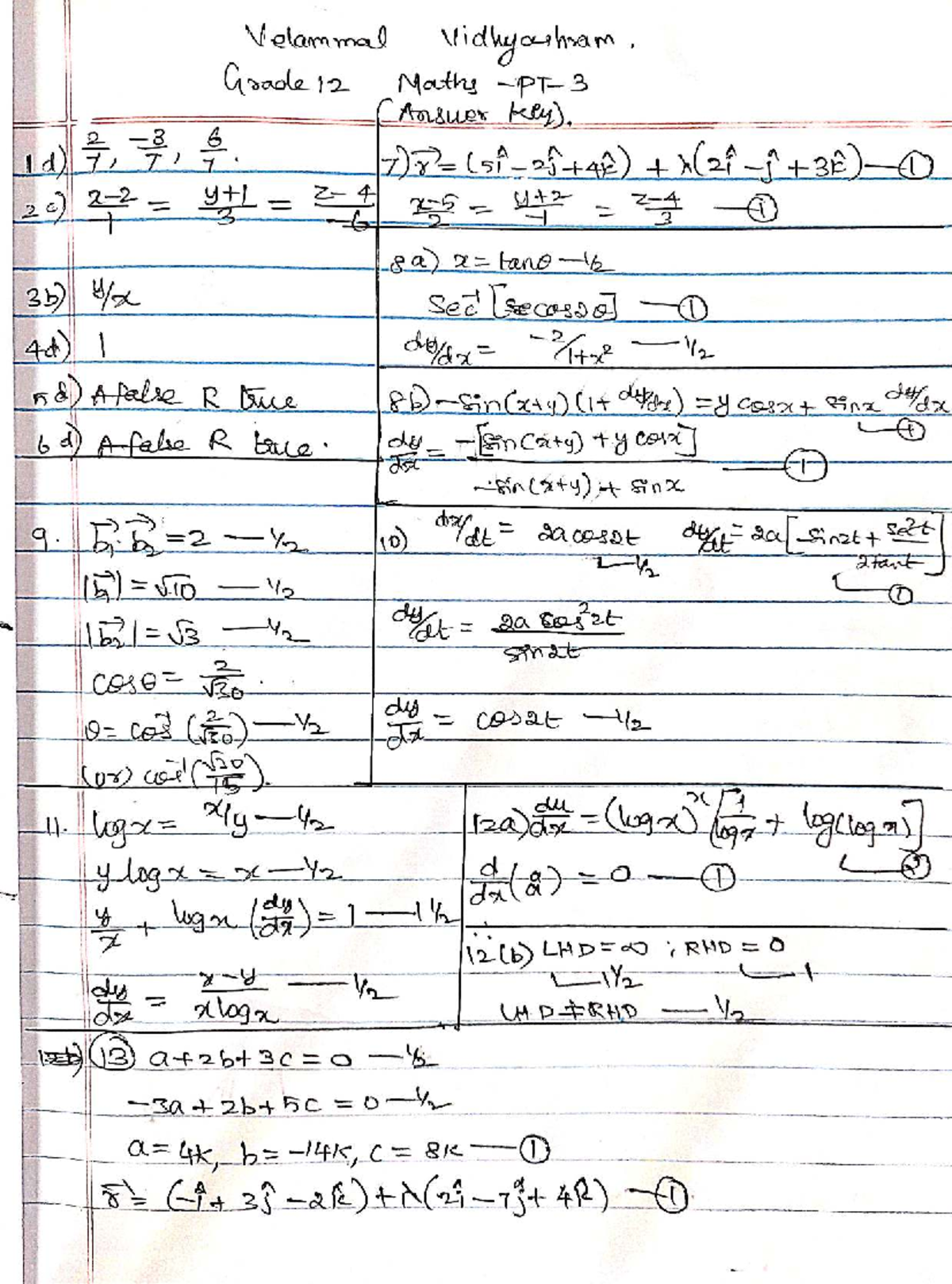 G12 Maths PT-3 Answer Key 2025-26 - Studocu