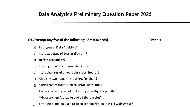 Data Analytics Preliminary Exam 2025 - Q1 & Q2 Insights - Studocu