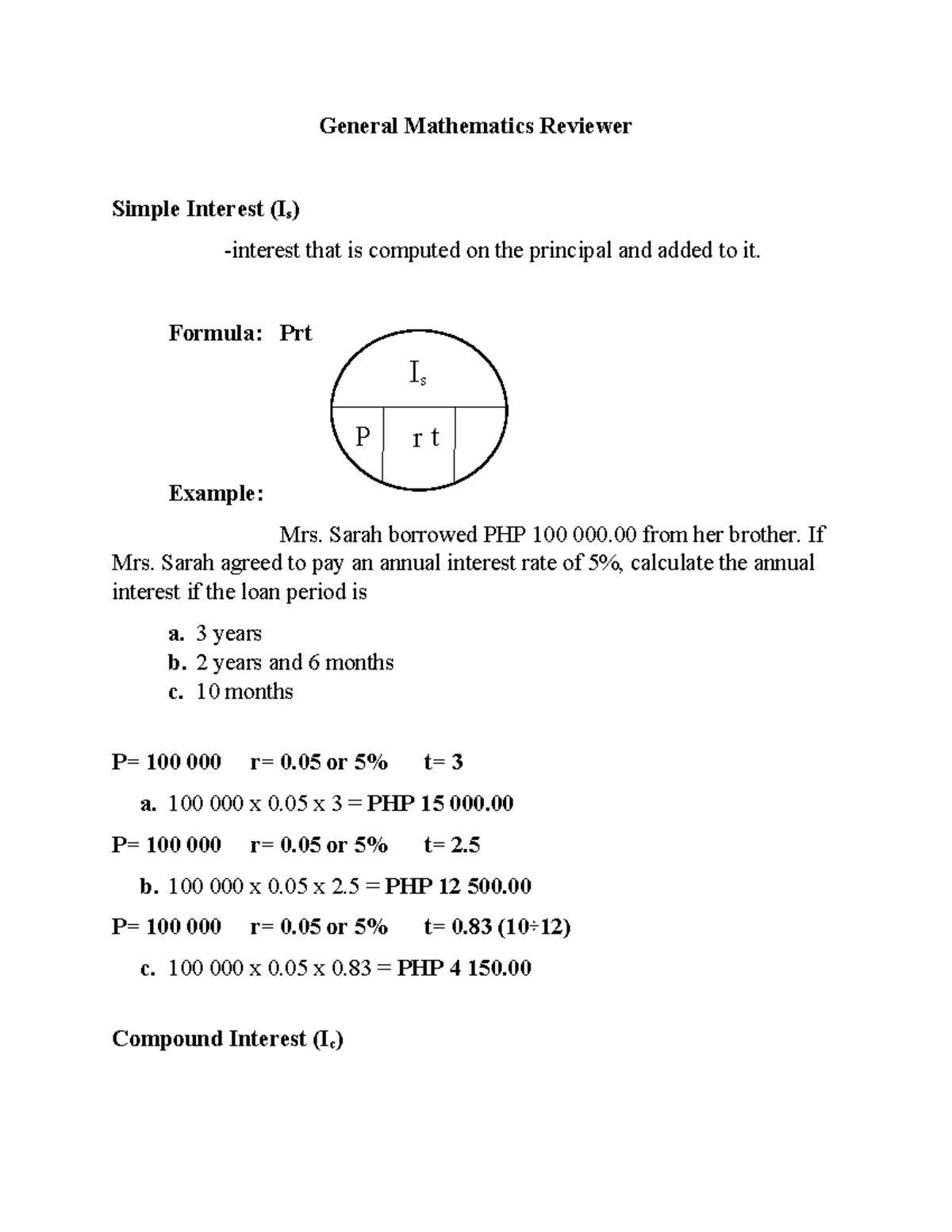 Gen Math 101: Simple & Compound Interest Reviewer Notes - Studocu