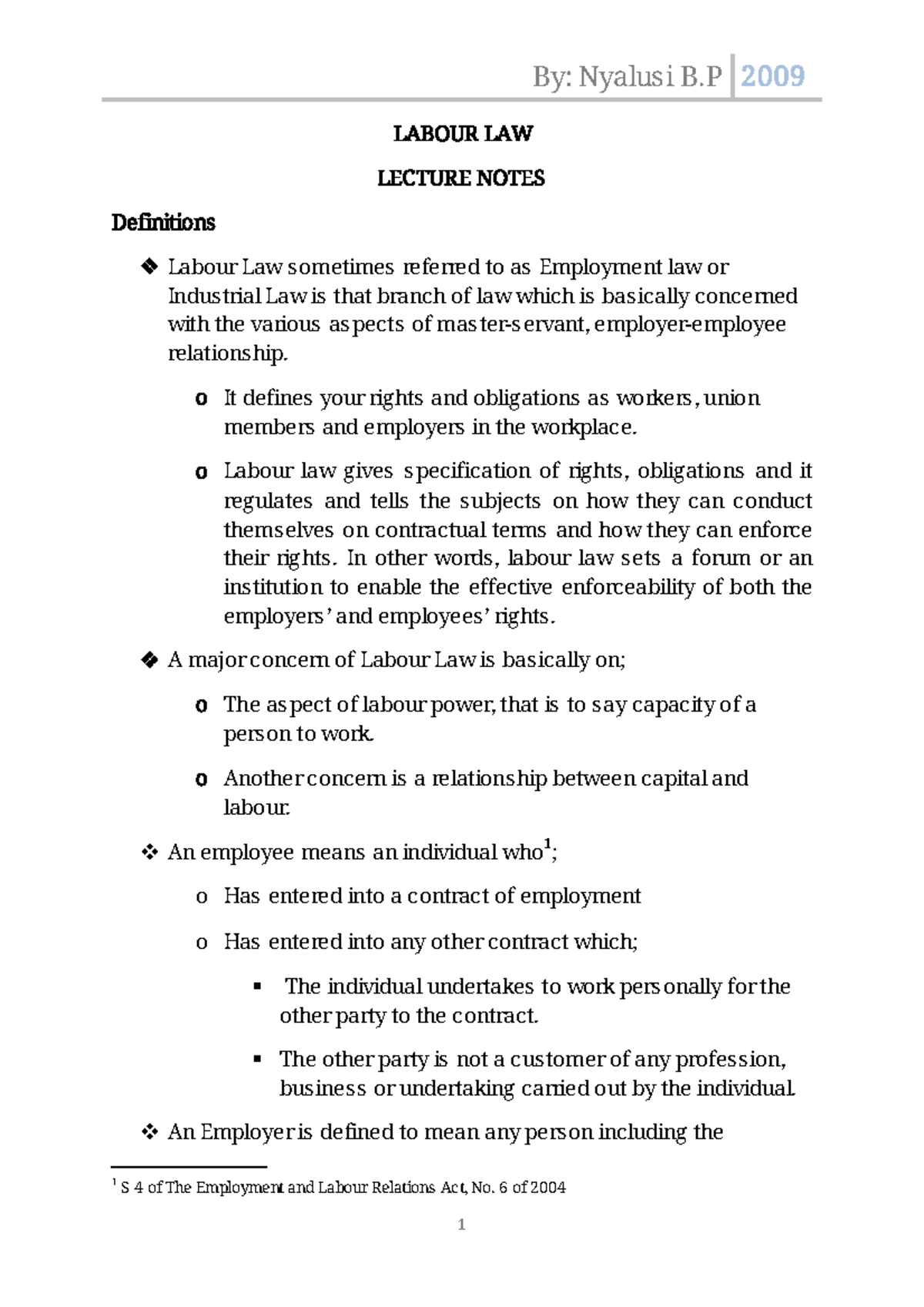 Labour Law Lecture Notes - DDP 1: Understanding Employee Rights - Studocu