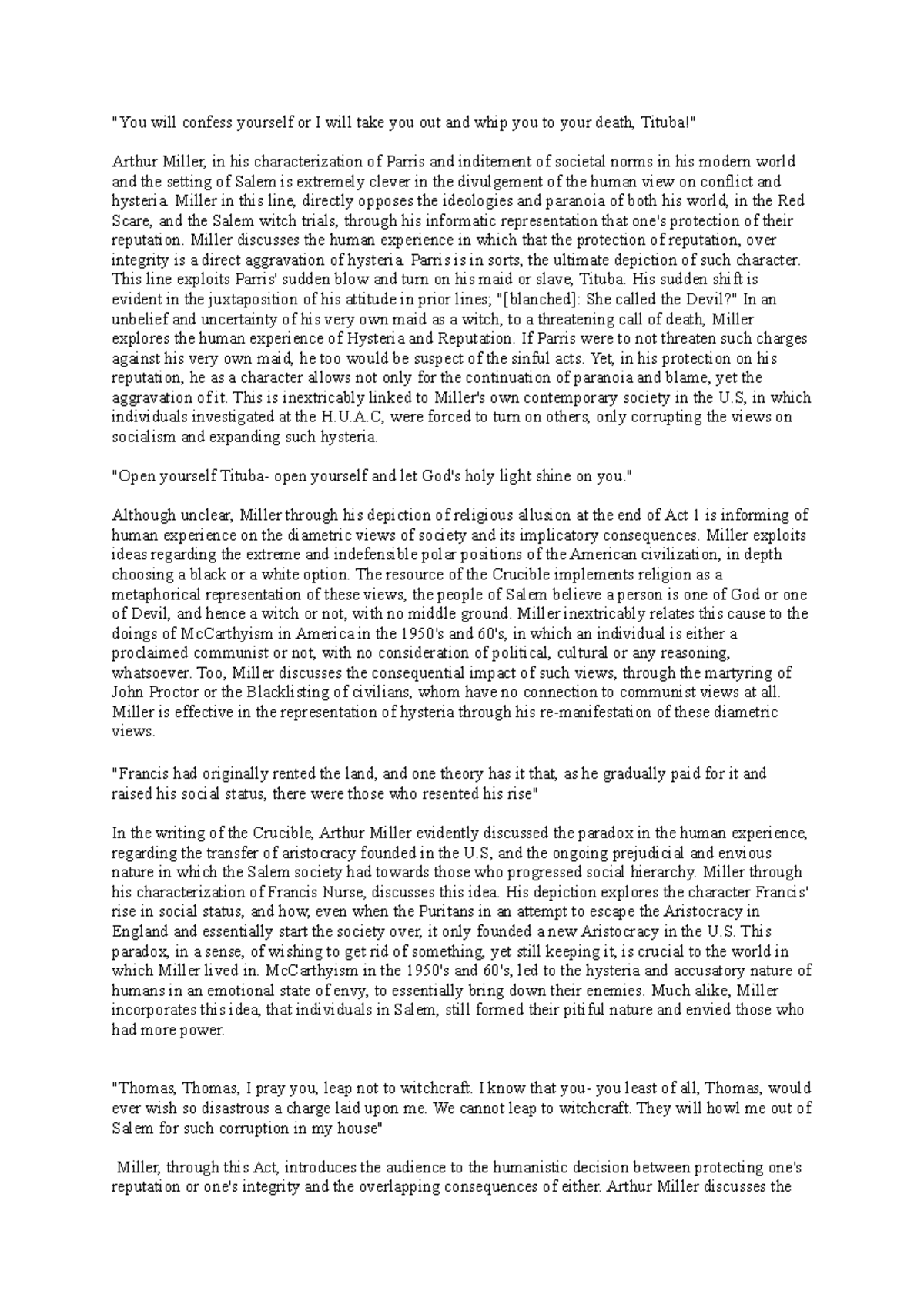 Analyzing Reputation and Hysteria in Miller's The Crucible (ENG 101 ...