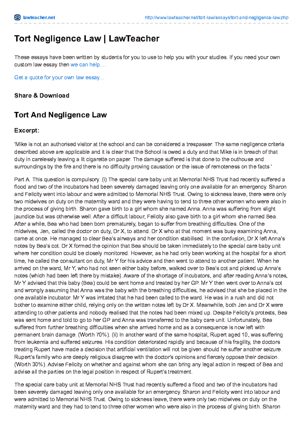 Tort Law: Negligence Case Study and Analysis (LAW101) - Studocu