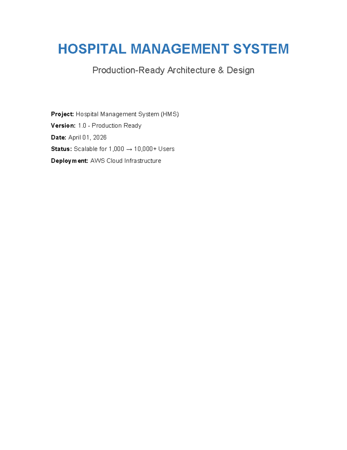 HOSPITAL MANAGEMENT SYSTEM (HMS) Architecture Design Overview - Studocu