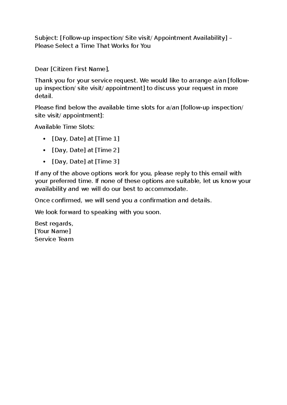 Site Appointment Email Template: Choose Your Time Slot - Studocu