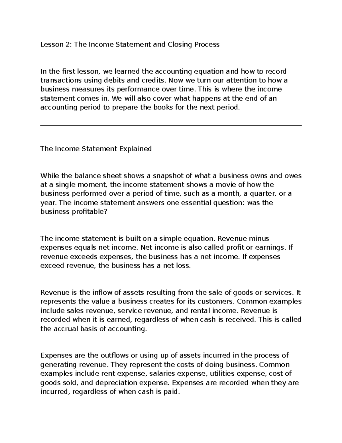 Lesson 2: Income Statement & Closing Process (Accounting) - Studocu