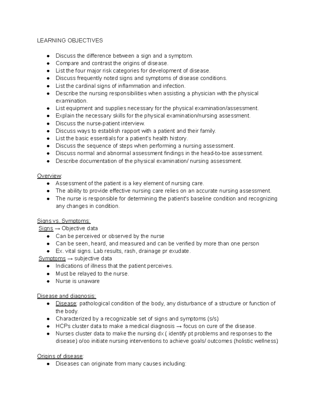 Nursing Assessment Overview and Key Concepts - Studocu