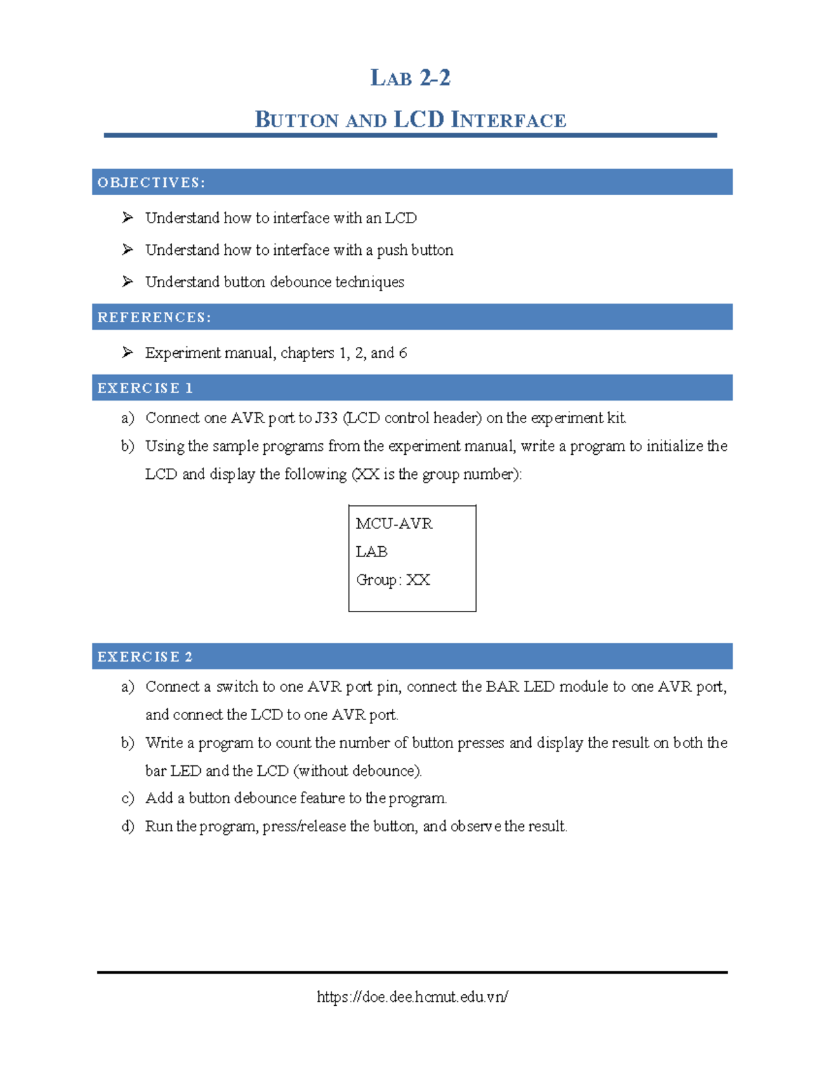 LAB2 - LCD & Button Interface Lab Exercise and Objectives - Studocu