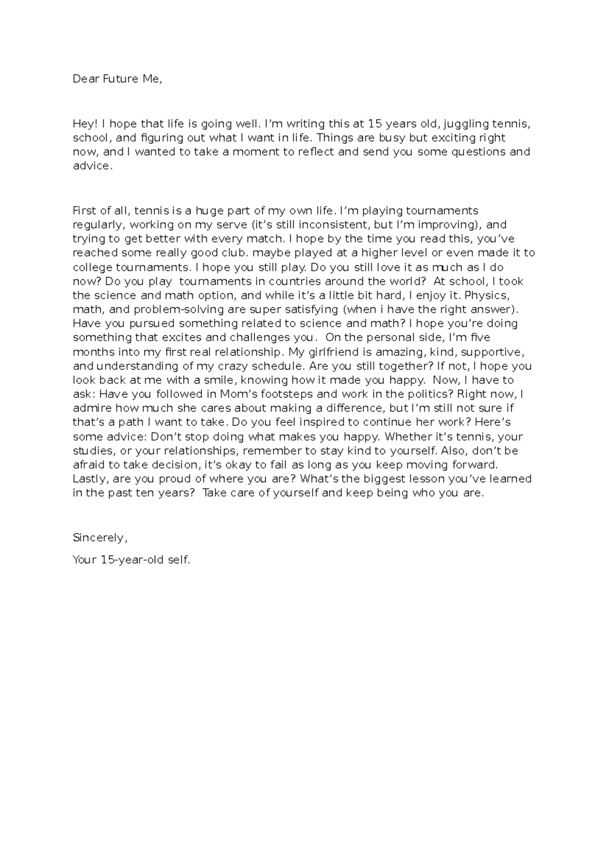 Dear Future Me: A Reflective Letter in English - Studocu