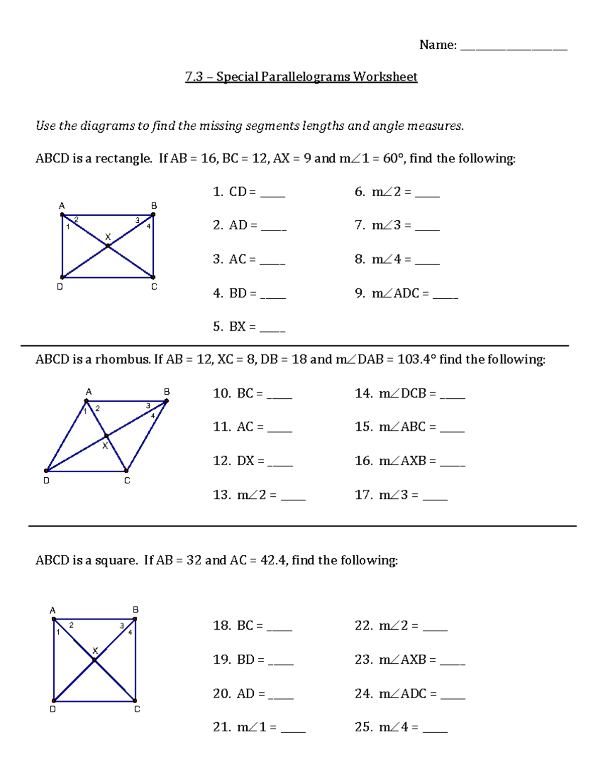7.3 HW-1 - hit - Name: _____________________ 7 .3 – Special ...
