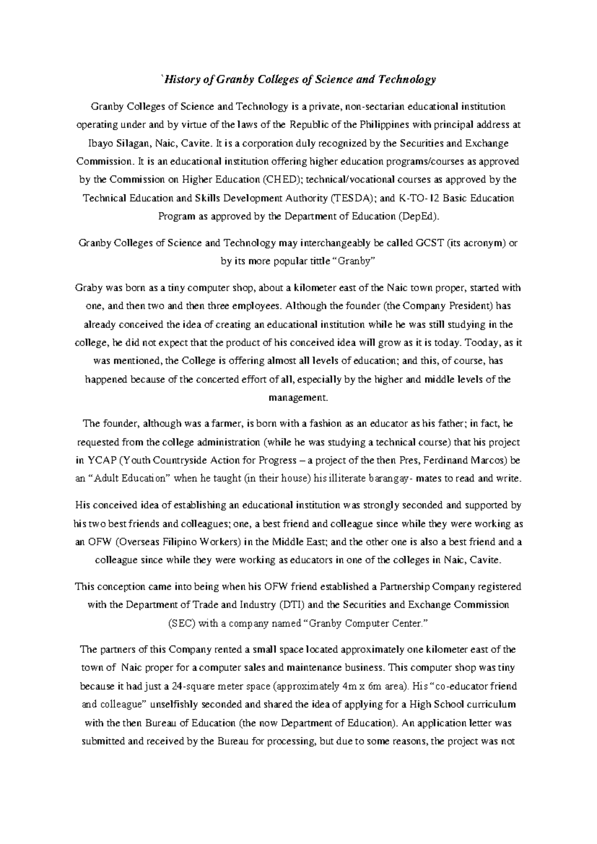 GCST Essay Notes: History and Philosophy of Granby Colleges - Studocu