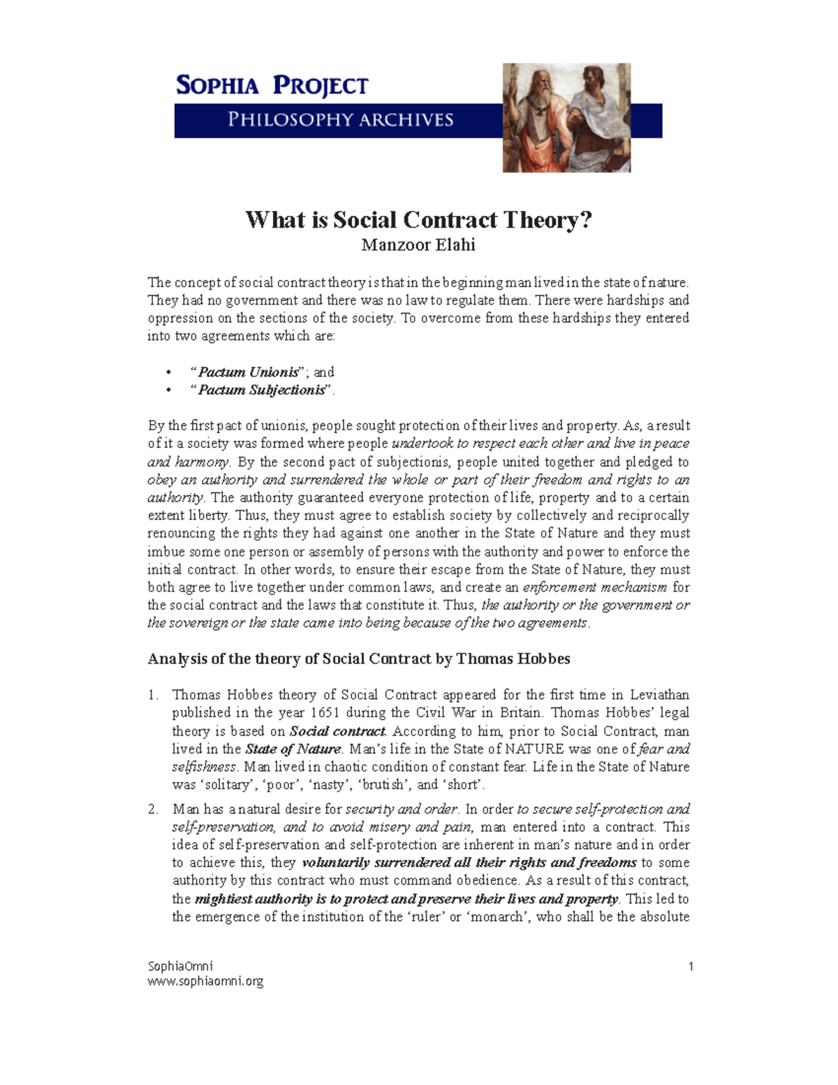 SOC 101 Lecture: The Social Contract Theory by Manzoor Elahi - Studocu
