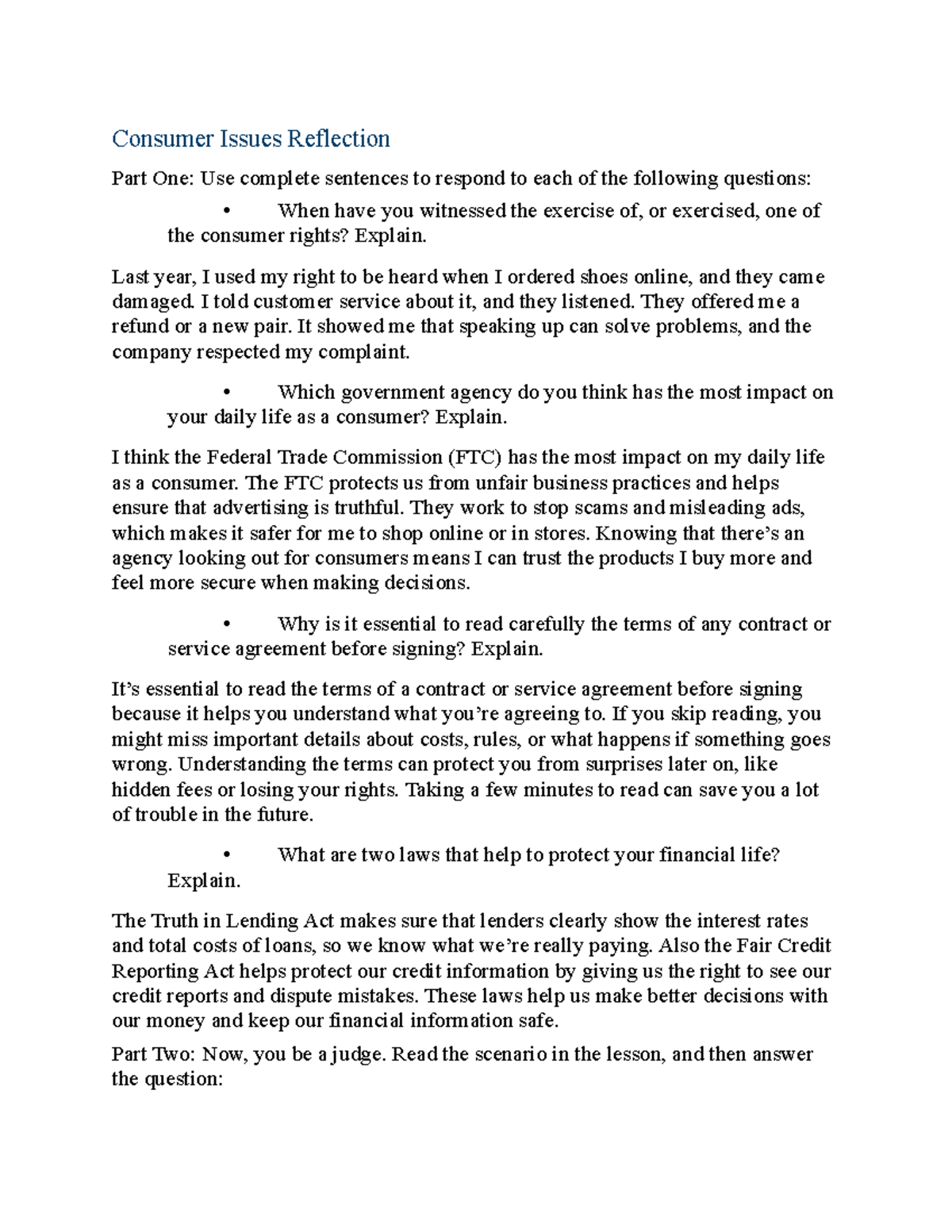03 02 consumer issues reflection - Consumer Issues Reflection Part One ...