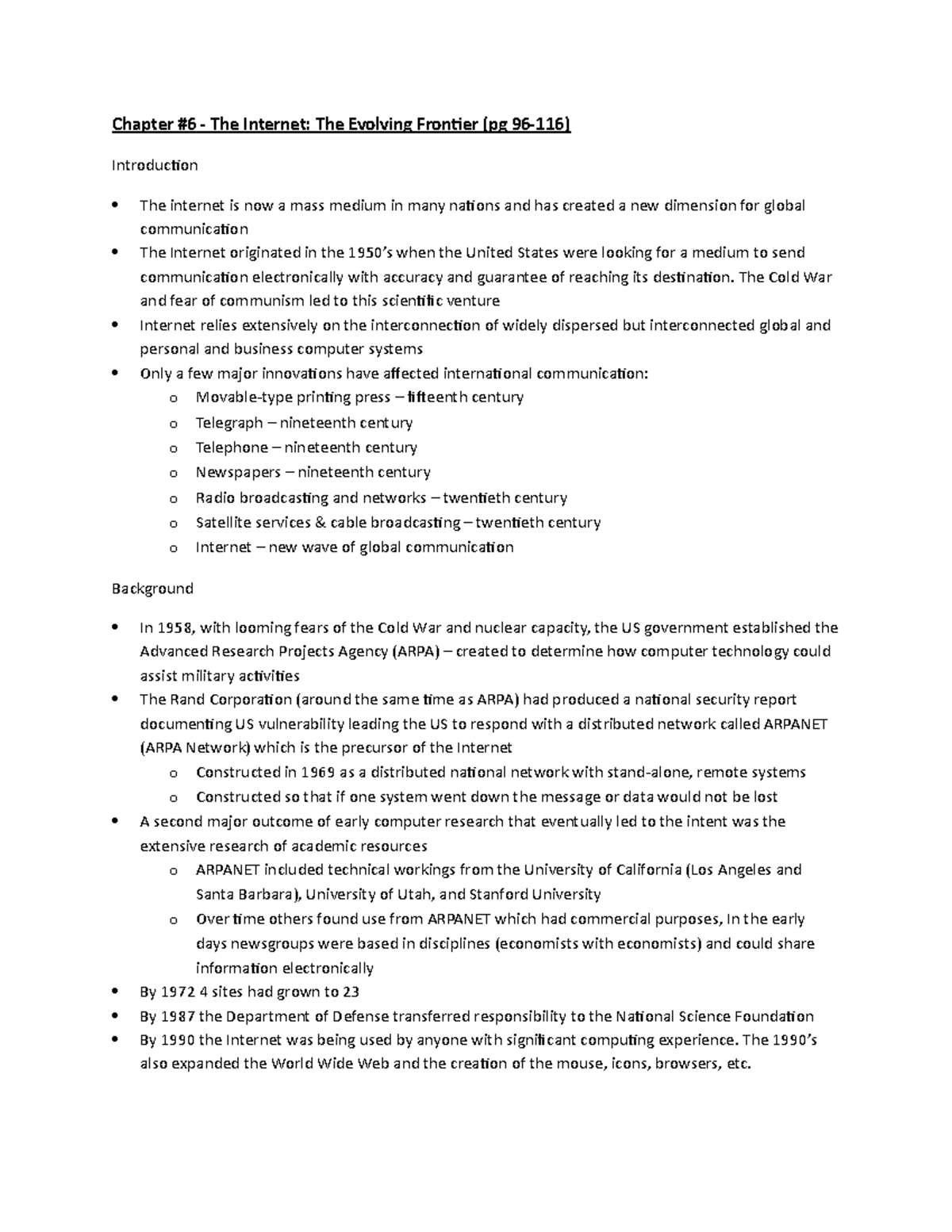 Chapter 6 - Summary: The Internet & Global Communication Evolution ...