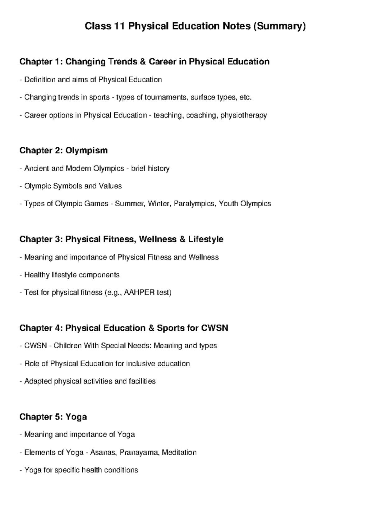 Class 11 PE Notes: Career Trends, Olympism, Fitness & Yoga Essentials ...