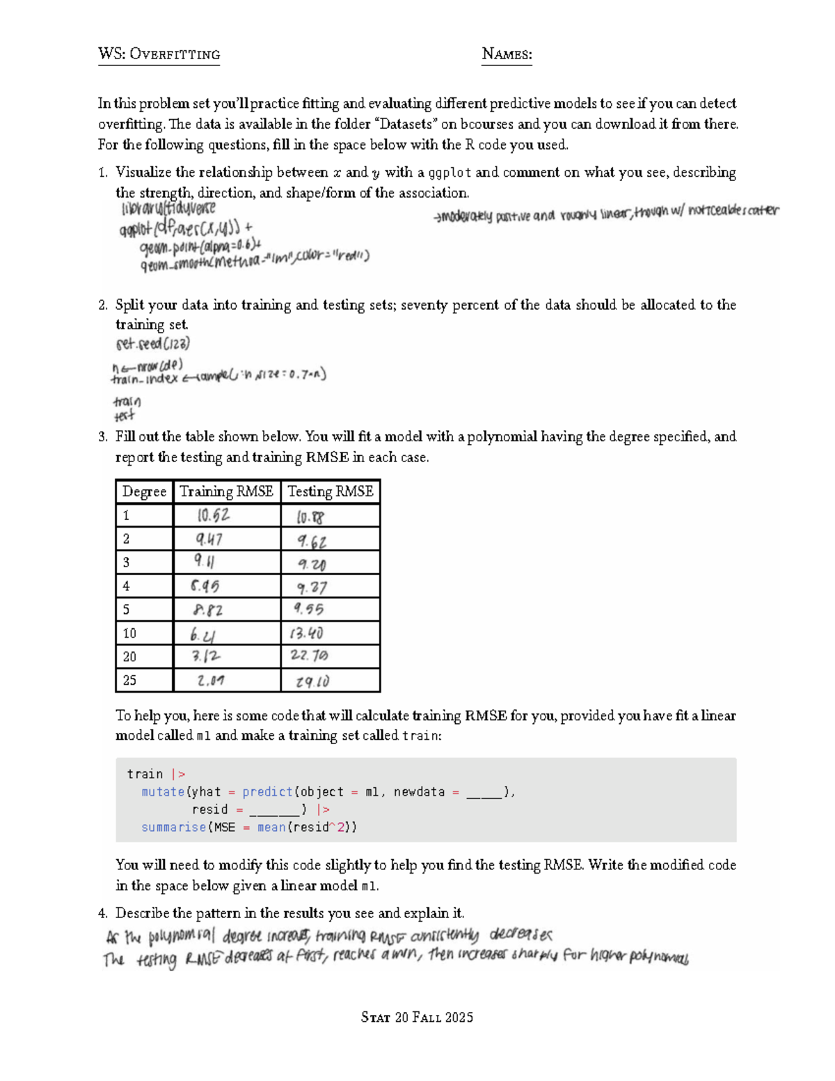 WS: Overfitting in Cancer Diagnosis - Problem Set 20 Fall 2025 - Studocu