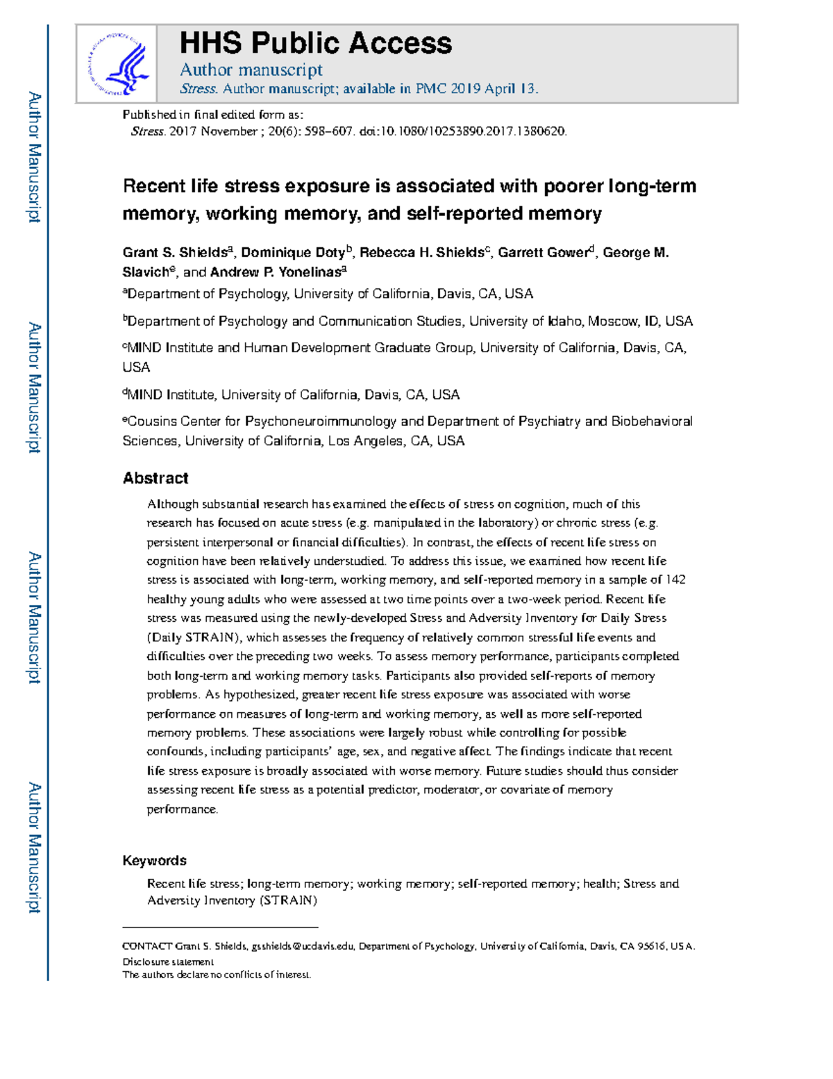 Nihms-1018679-2 - Effects of Recent Life Stress on Memory Performance ...