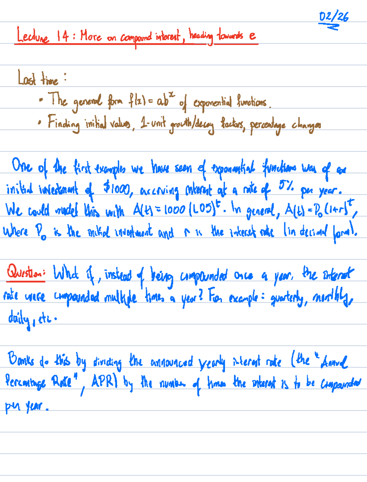 Lecture on Compound Interest and Exponential Functions - Studocu