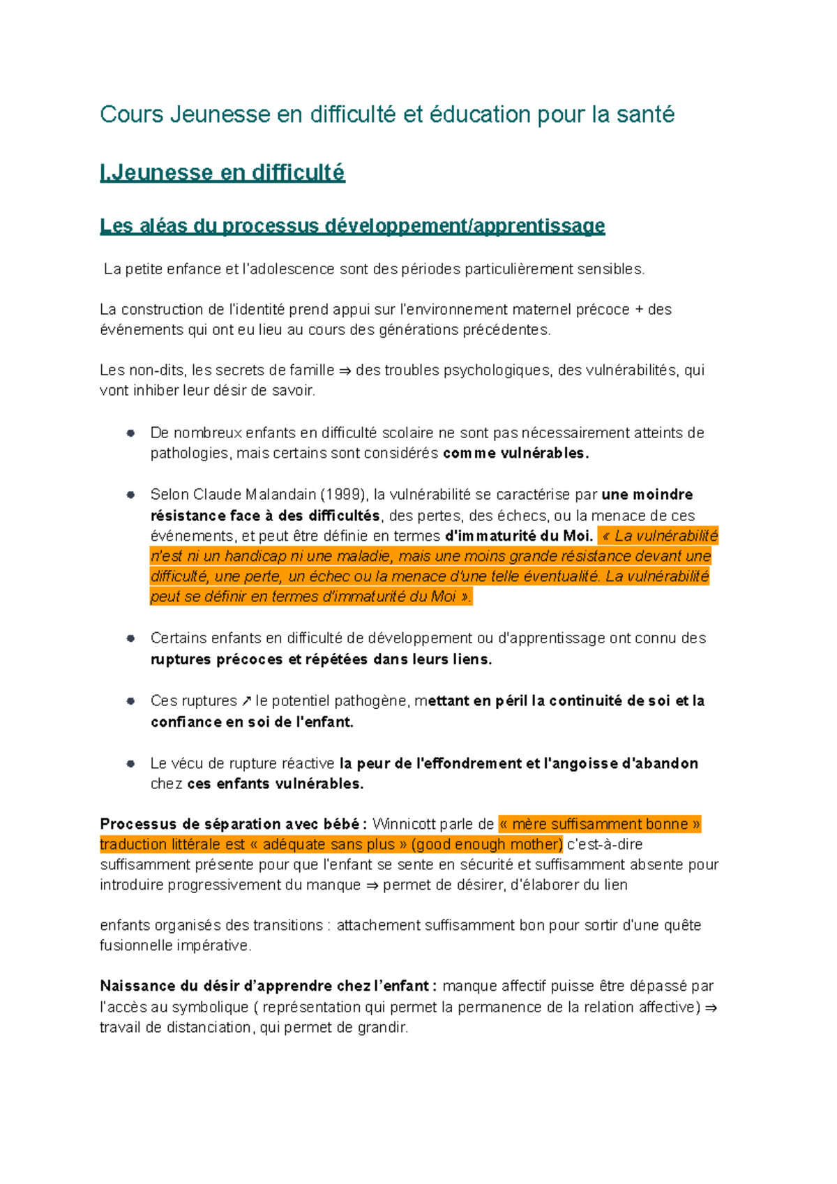 Cours JEAPI 201: Jeunesse en difficulté et éducation à la santé - Studocu