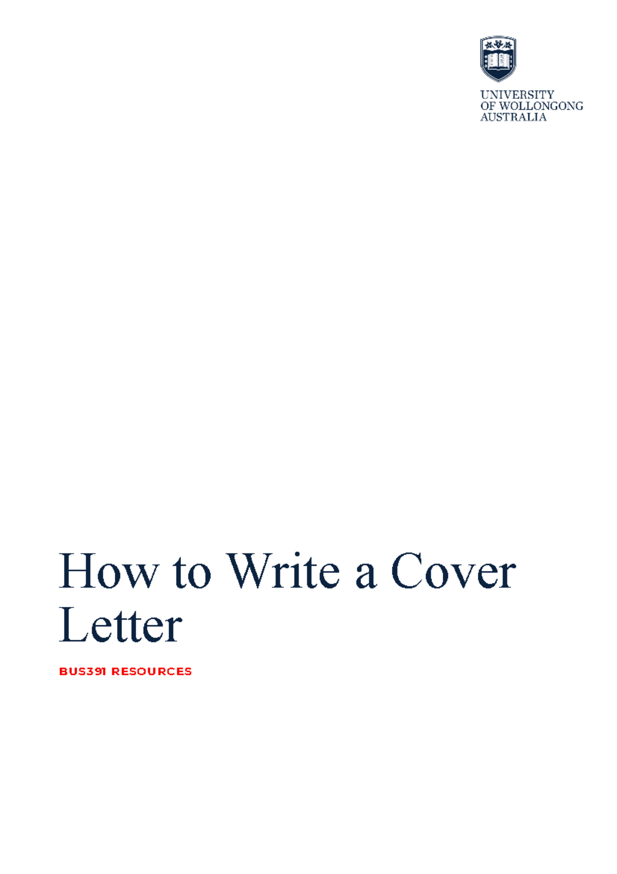 BUS391 Cover Letter Writing Guide for Job Applications - Studocu