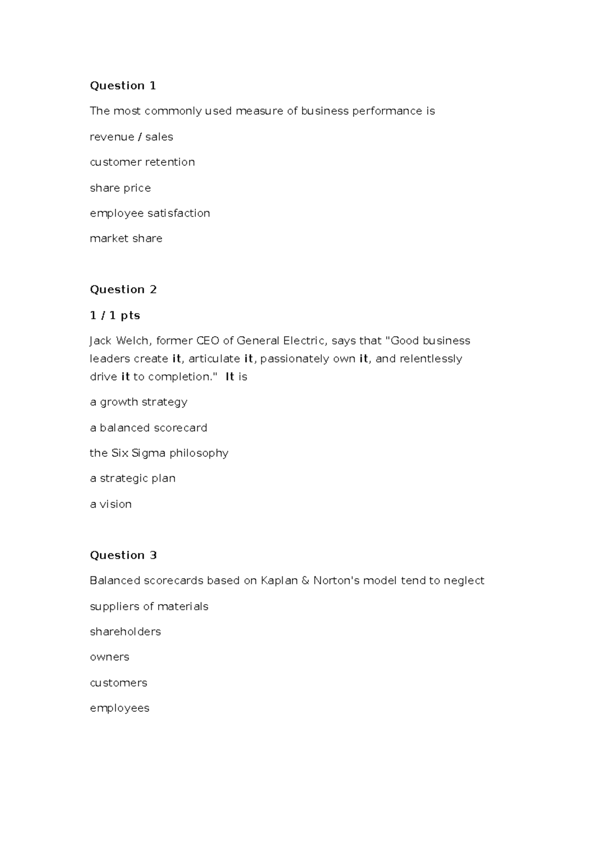 CB4303 Quiz 1: Key Concepts in Business Performance and Strategy - Studocu