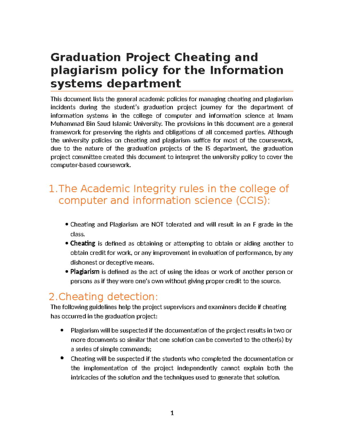 Graduation project Cheating Policy for the IS department - Graduation ...