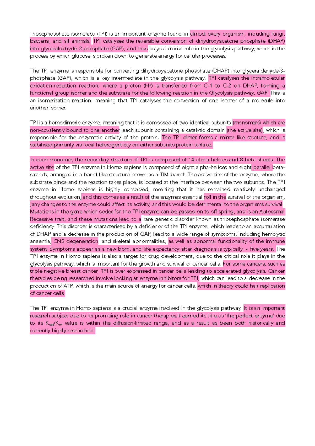 BIOL244- TPI report final - Triosephosphate isomerase (TPI) is an ...