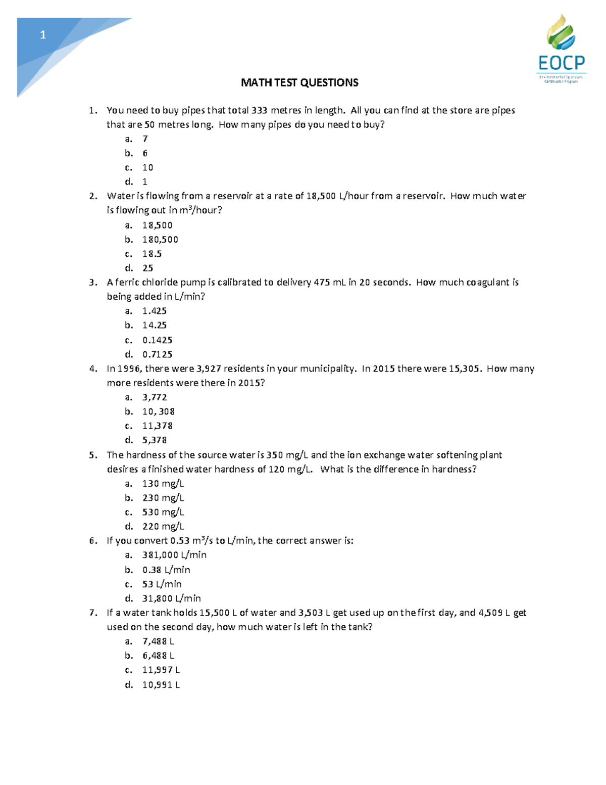 MATH 101: Practice Test Questions and Solutions - Studocu