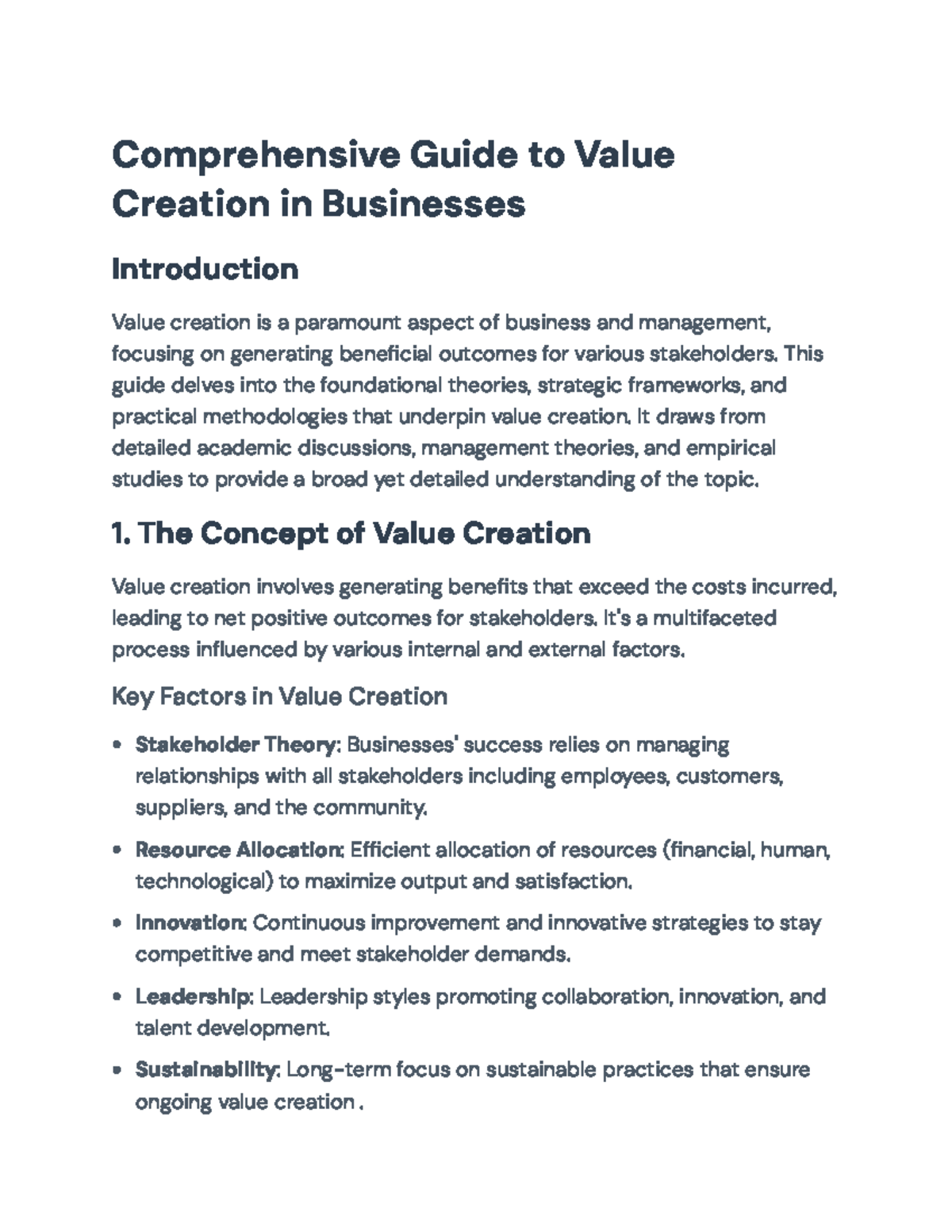 Comprehensive Guide to Value Creation Strategies (Course Code: MGMT101 ...