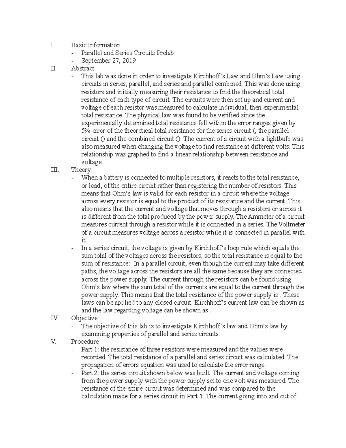 Series And Parallel Circuits Experiment Report