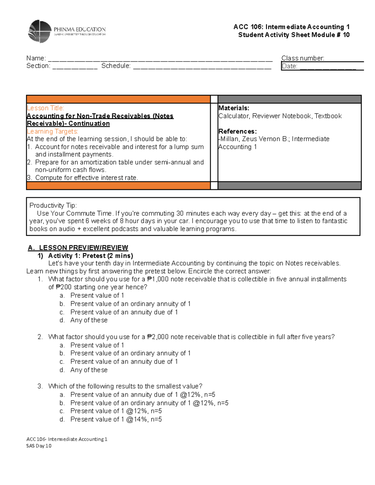 ACC 106 SAS 10 - Accounting for Non-Trade Receivables (Module 10) - Studocu