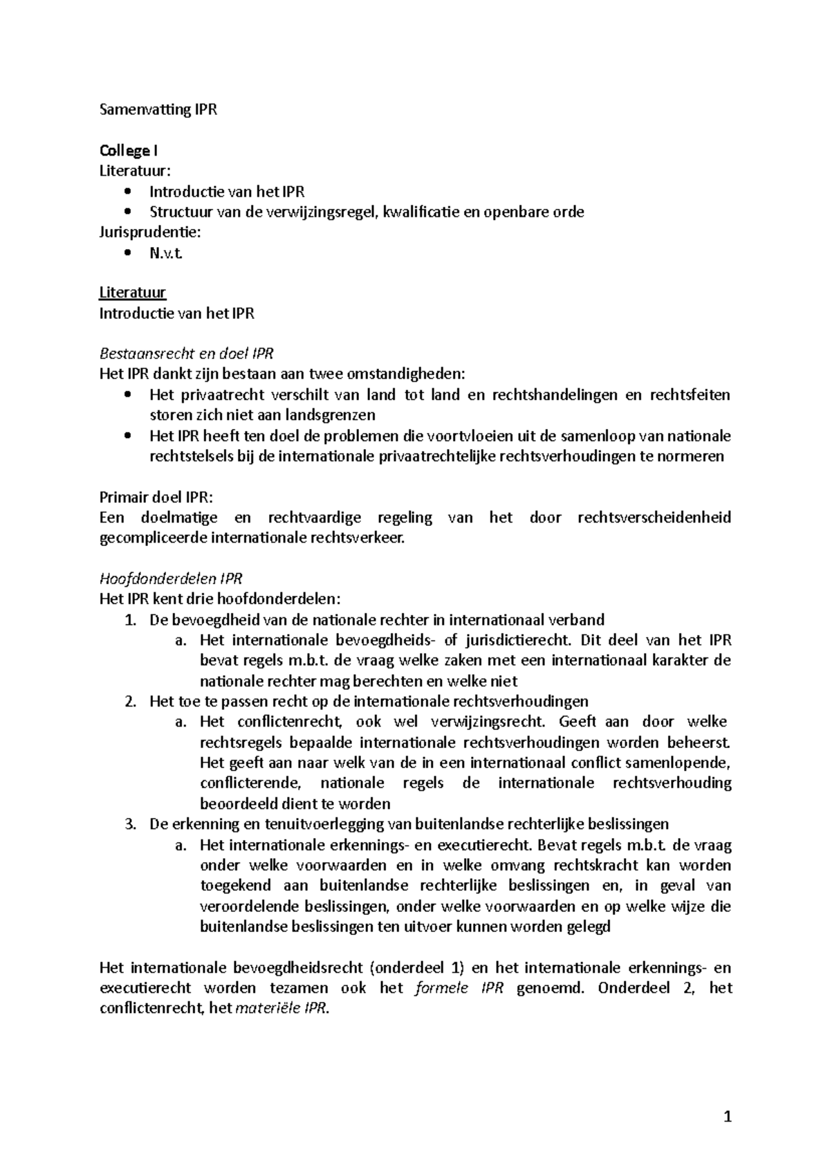 Samenvatting IPR: Kernconcepten en Structuur van Verwijsregels ...