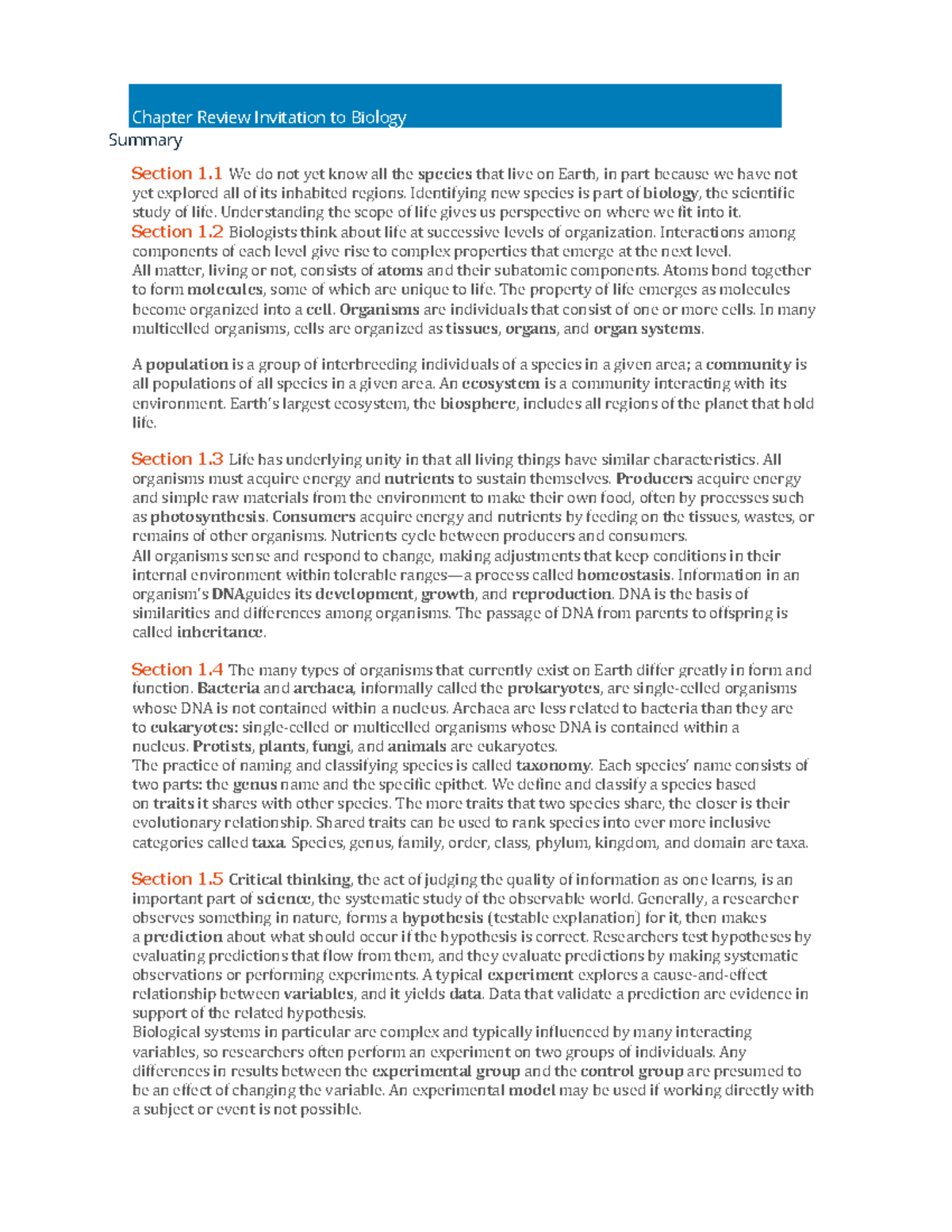 Chapter Review Invitation to Biology - Chapter Review Invitation to ...