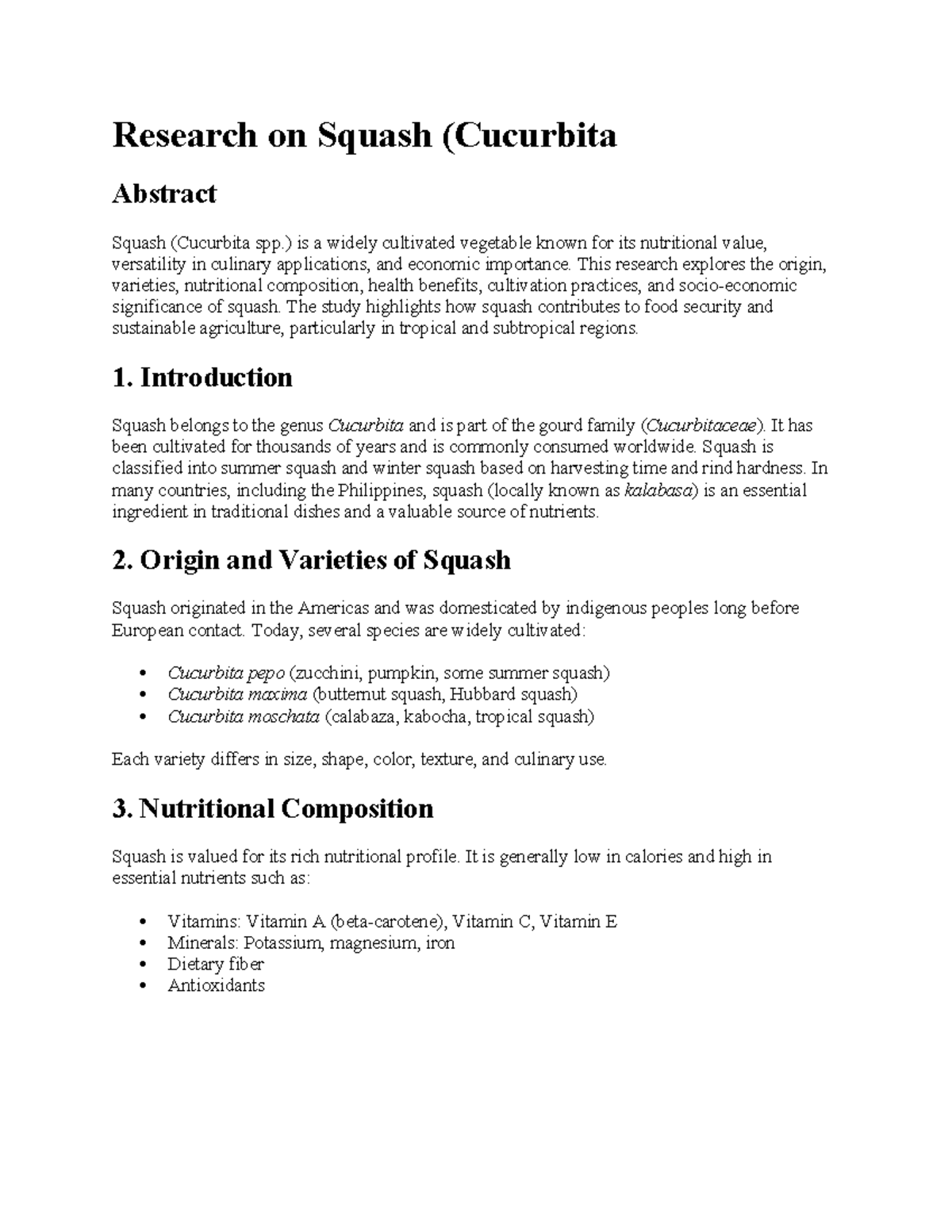 Research on Squash (Cucurbita spp.): Nutritional & Cultivation Insights ...
