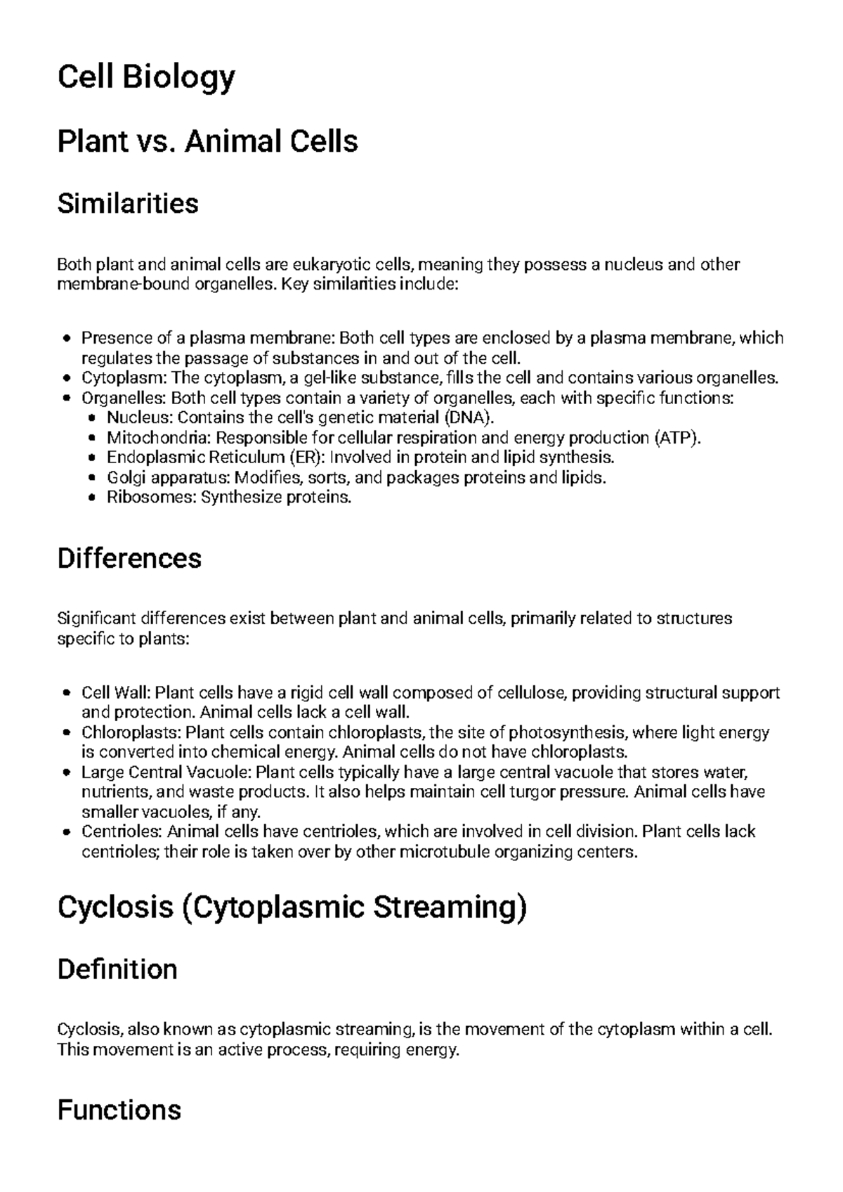 Cell Biology Study Guide: Plant vs. Animal Cells (BIO101) - Studocu