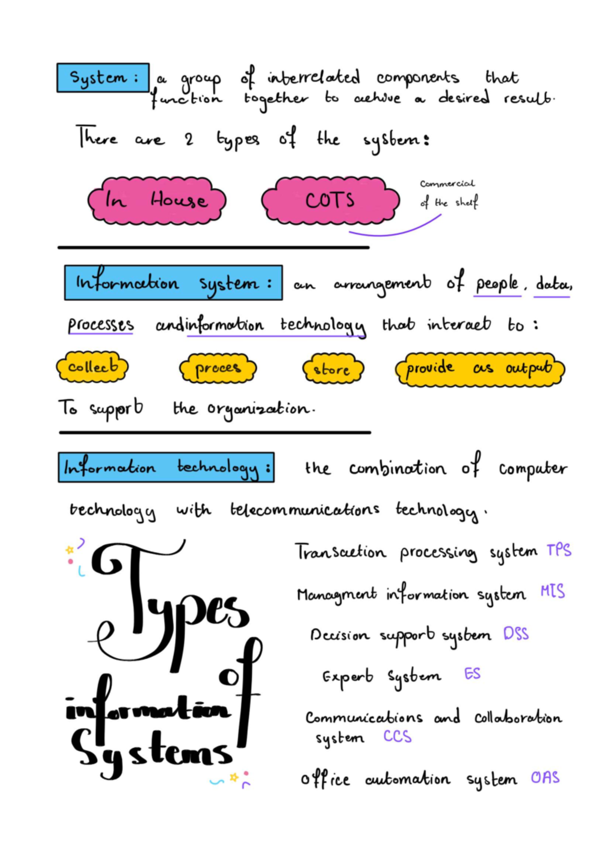 ITIS232-Chapter 1 - Chapter 1 summary - System: a group of interrelated ...