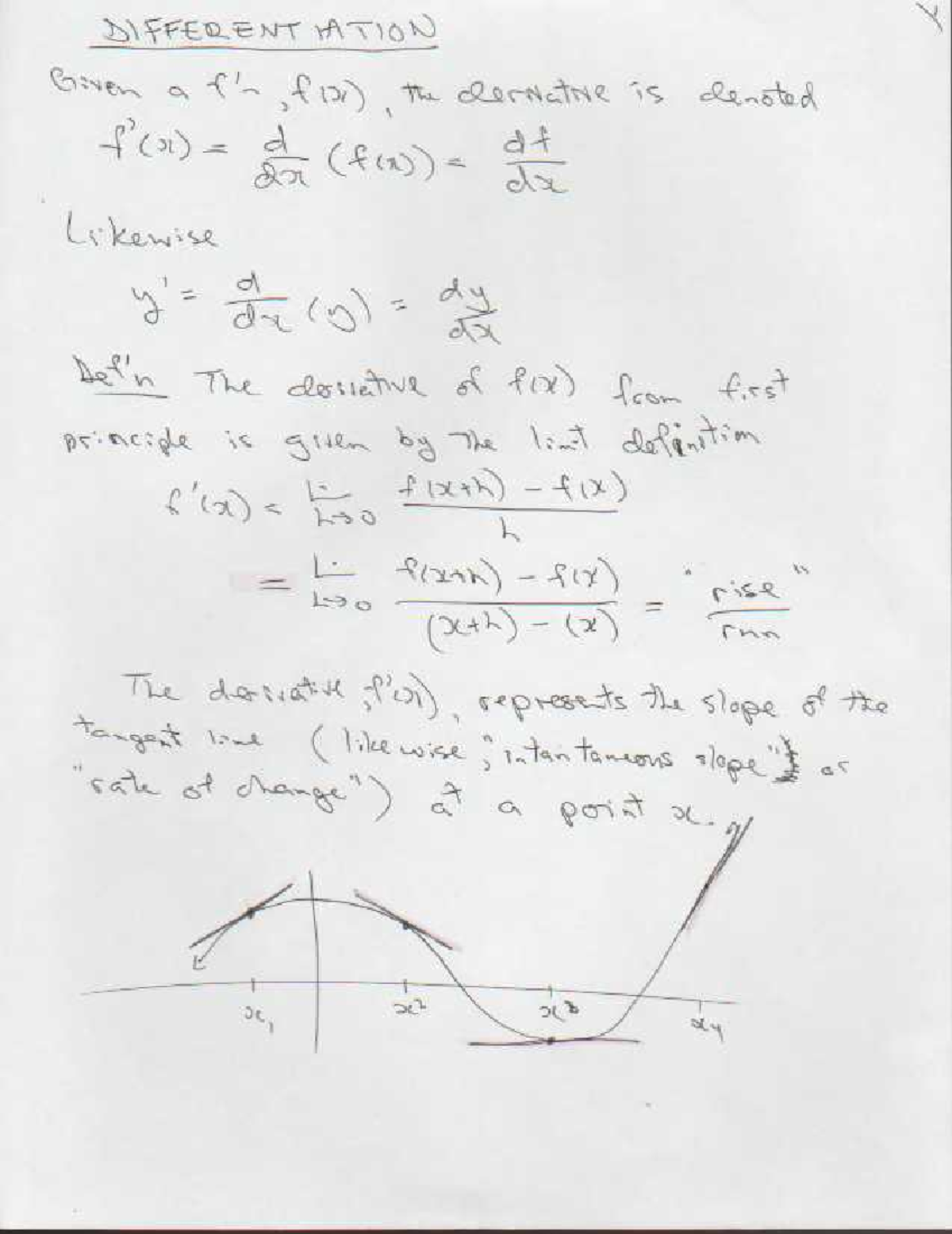 Differentiation Notes: Key Concepts and Rules for Calculus (MATH101 ...