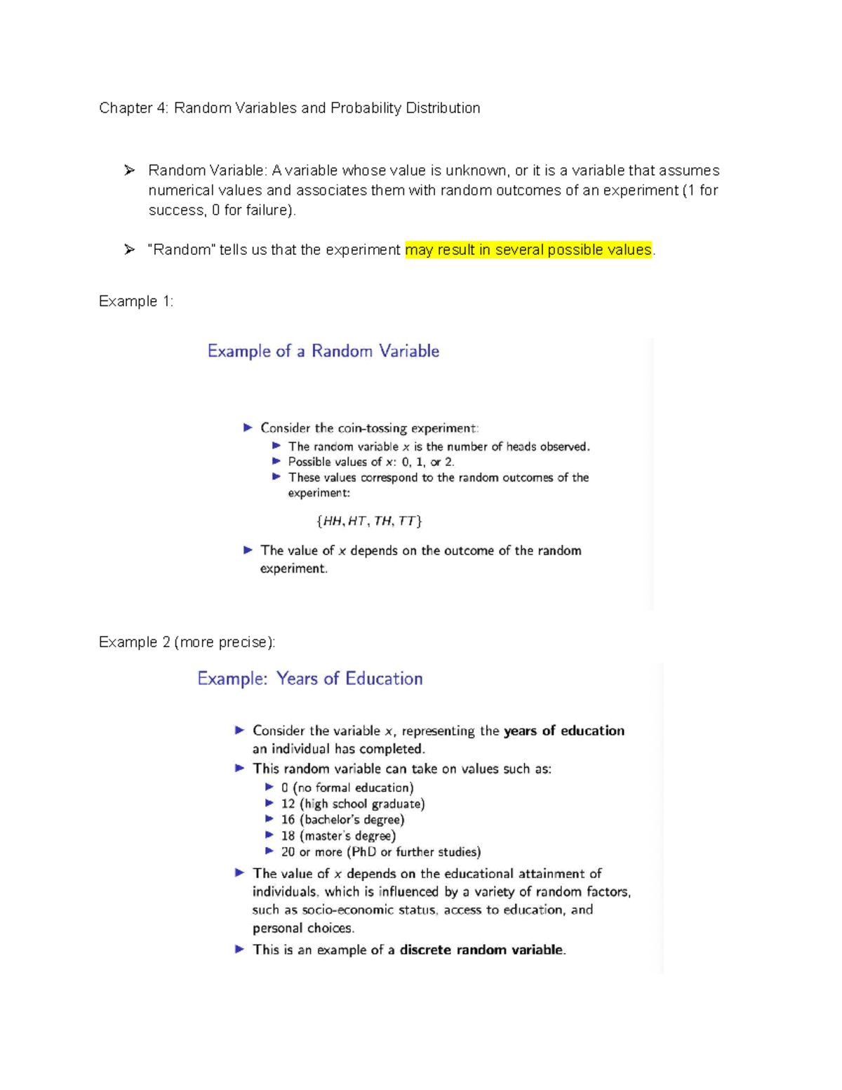 ECON227 Chapter 4: Random Variables & Probability Distributions - Studocu