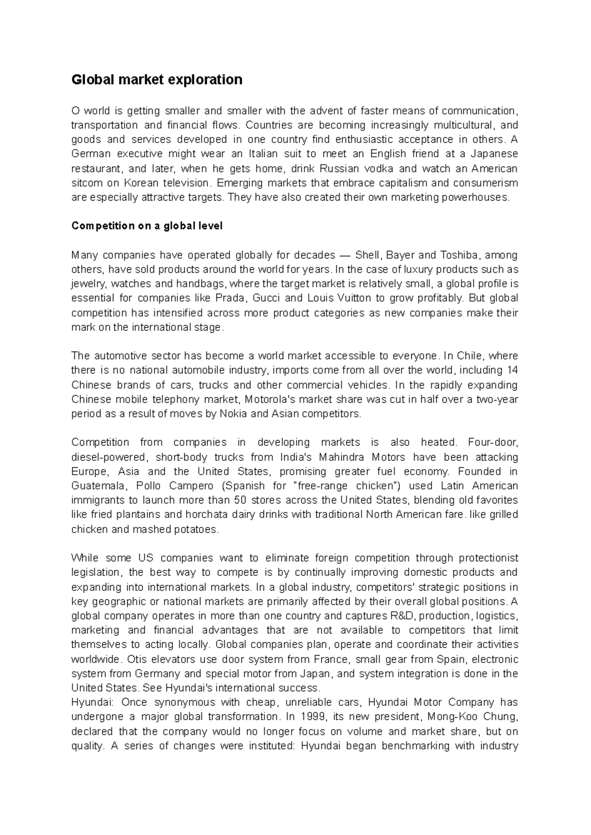 Global Market Exploration: Strategies for Competing Internationally ...