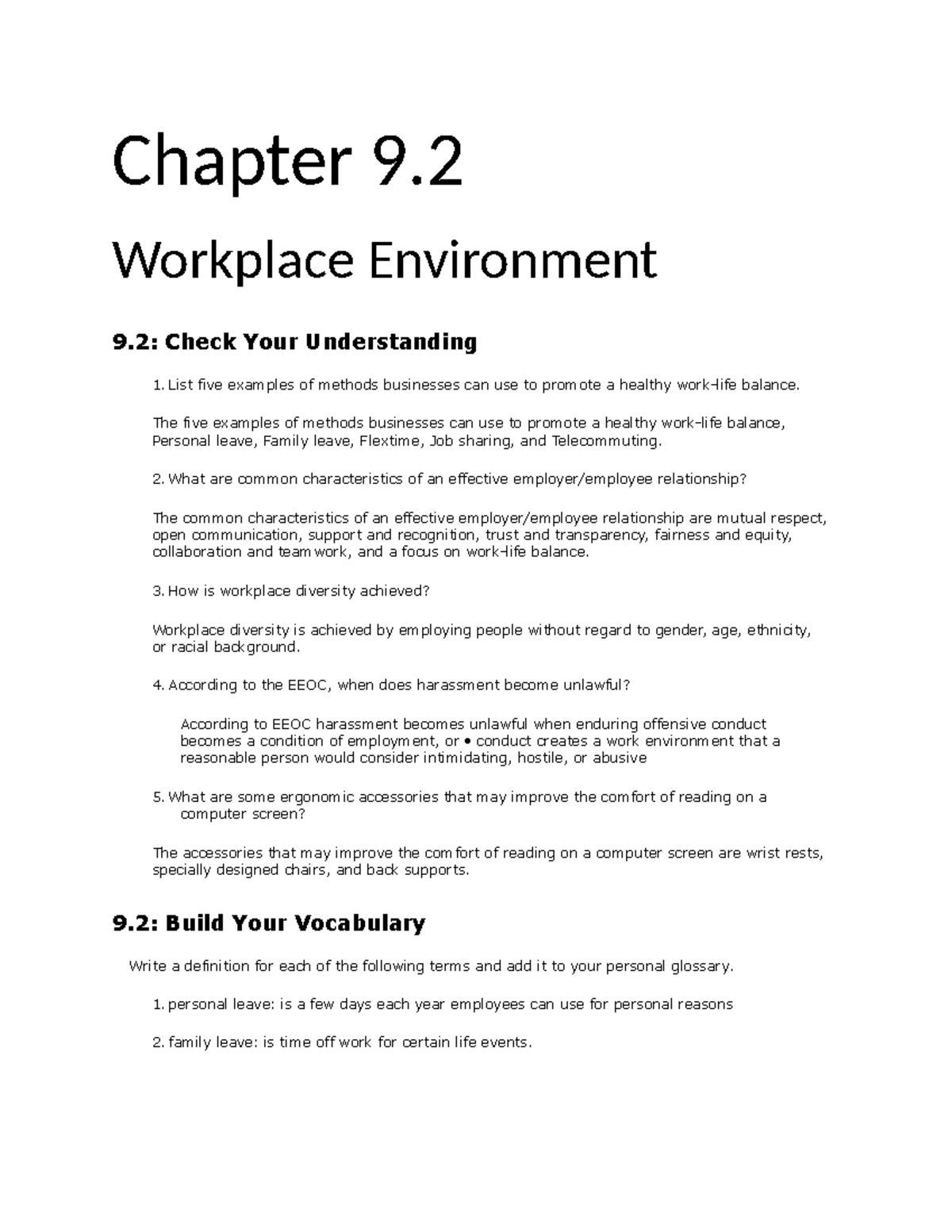 Chapter 9.2 Understanding Workplace Environment & Vocabulary Expansion ...