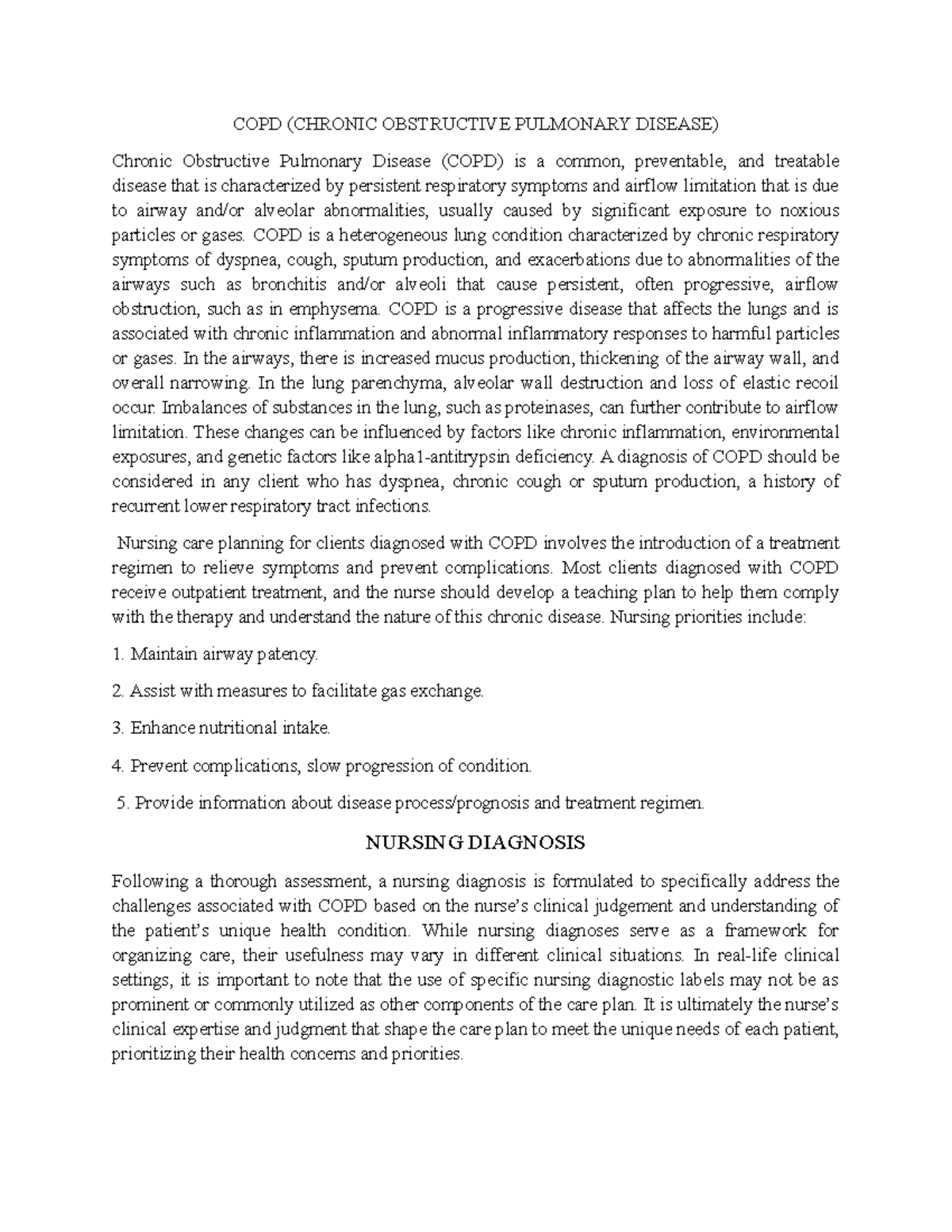 COPD - Medsurg Nursing Care and Interventions Guide - Studocu