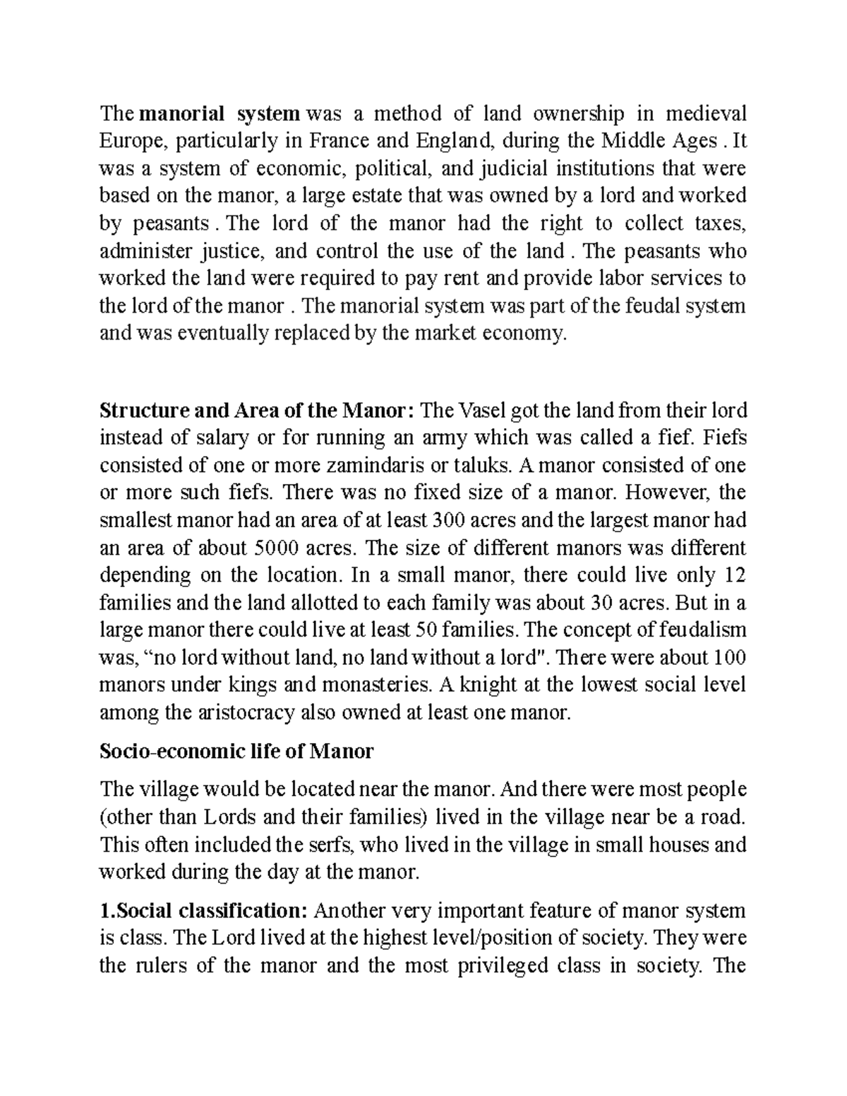 The Manorial System: An Overview of Medieval Land Ownership - Studocu