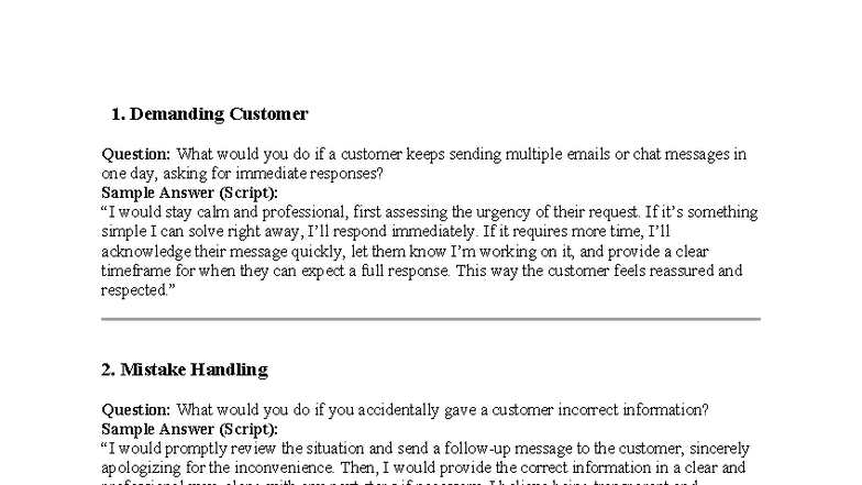 Dhtfg - fcdvsdvadv - 1. Demanding Customer Question: What would you do ...