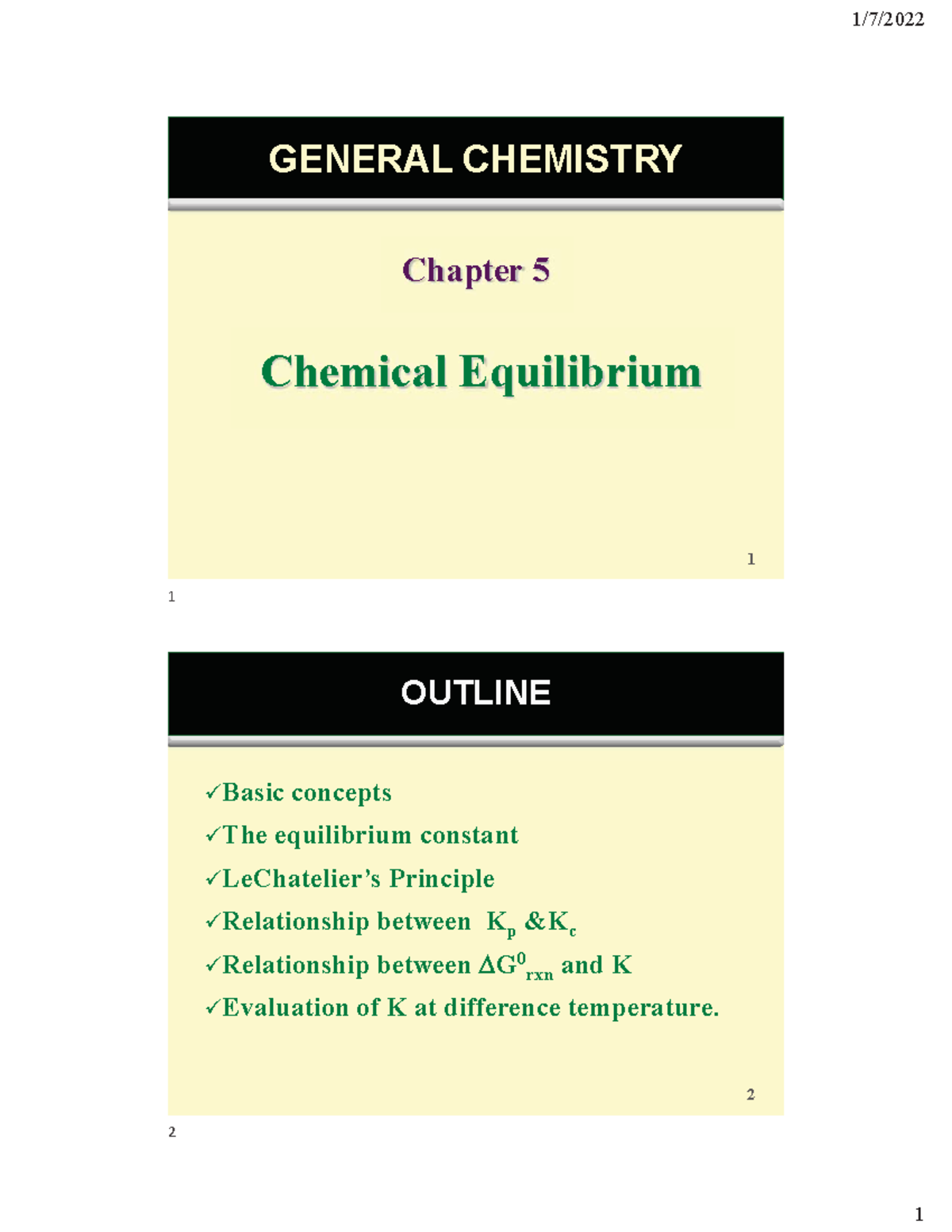 GENERAL CHEMISTRY CH5: Chemical Equilibrium Overview and Key Concepts ...