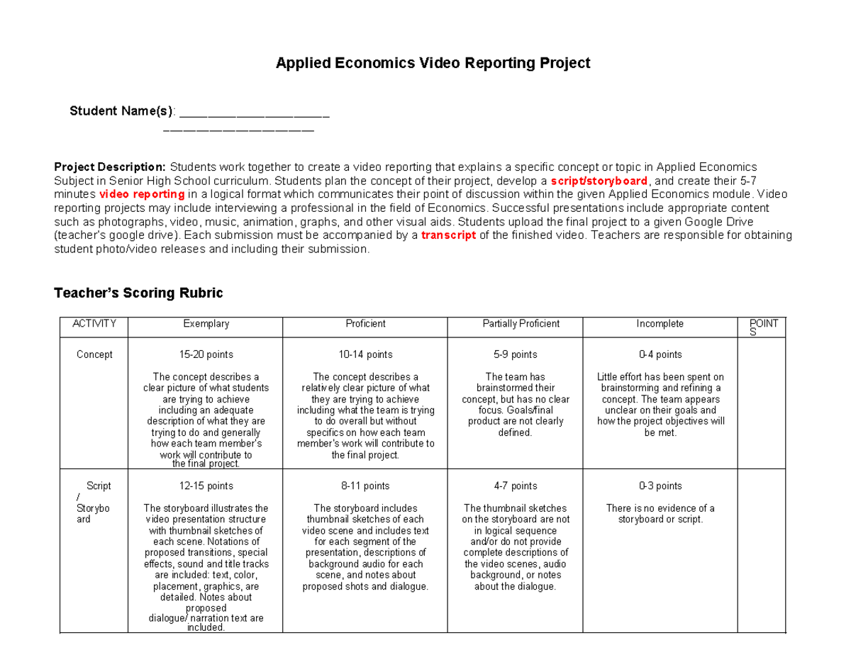 Applied Economics Video Reporting Project (2025) - Studocu