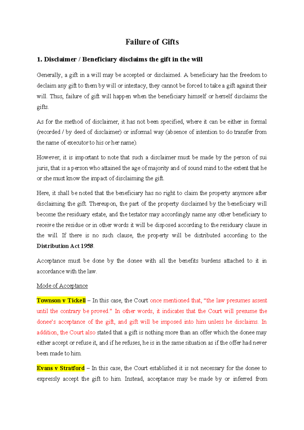 Chapter 5: Failures of Gift in Wills and Estates (LAW 101) - Studocu