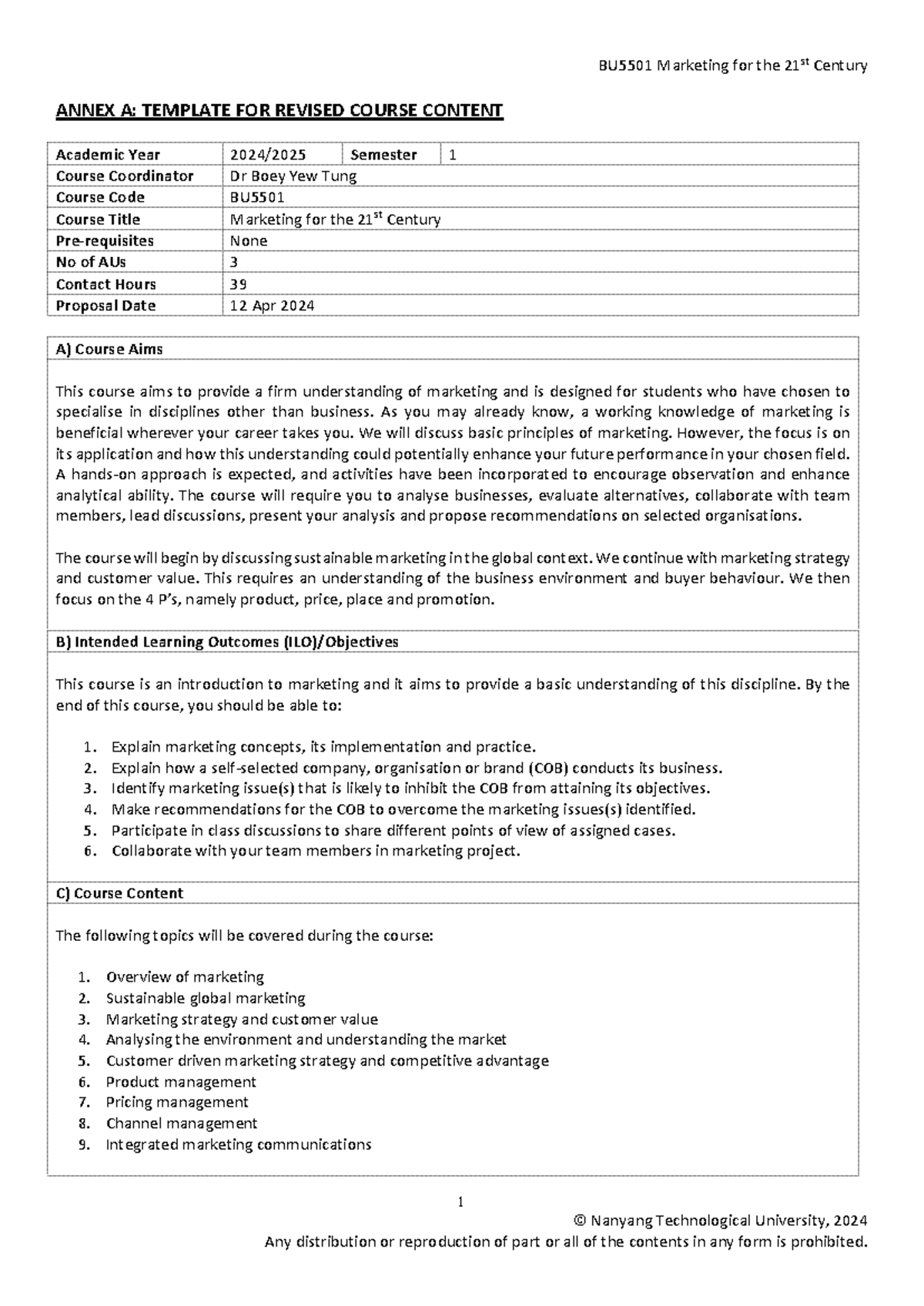 Marketing Course Outline (BU): Structure & Key Learning Outcomes - Studocu