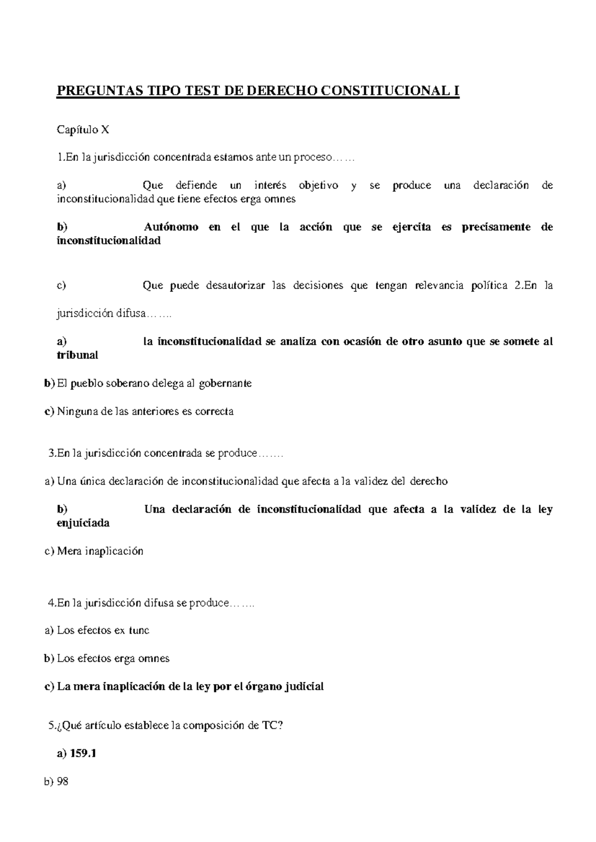 Preguntas Tipo Test - Derecho Constitucional I (Examen) - Studocu