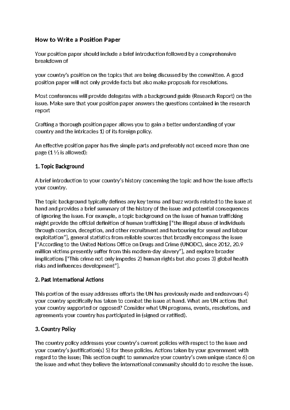 MUN 101: Position Paper Writing Tutorial and Guidelines - Studeersnel