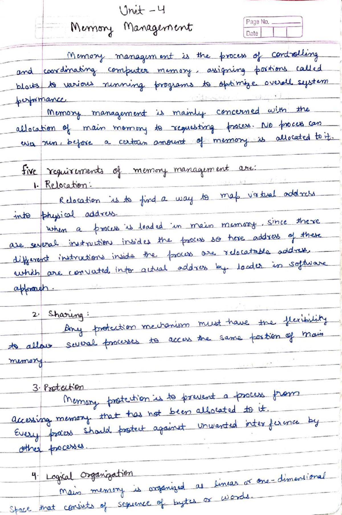 Operating System (OS) Unit-4: Memory Management Techniques - Studocu