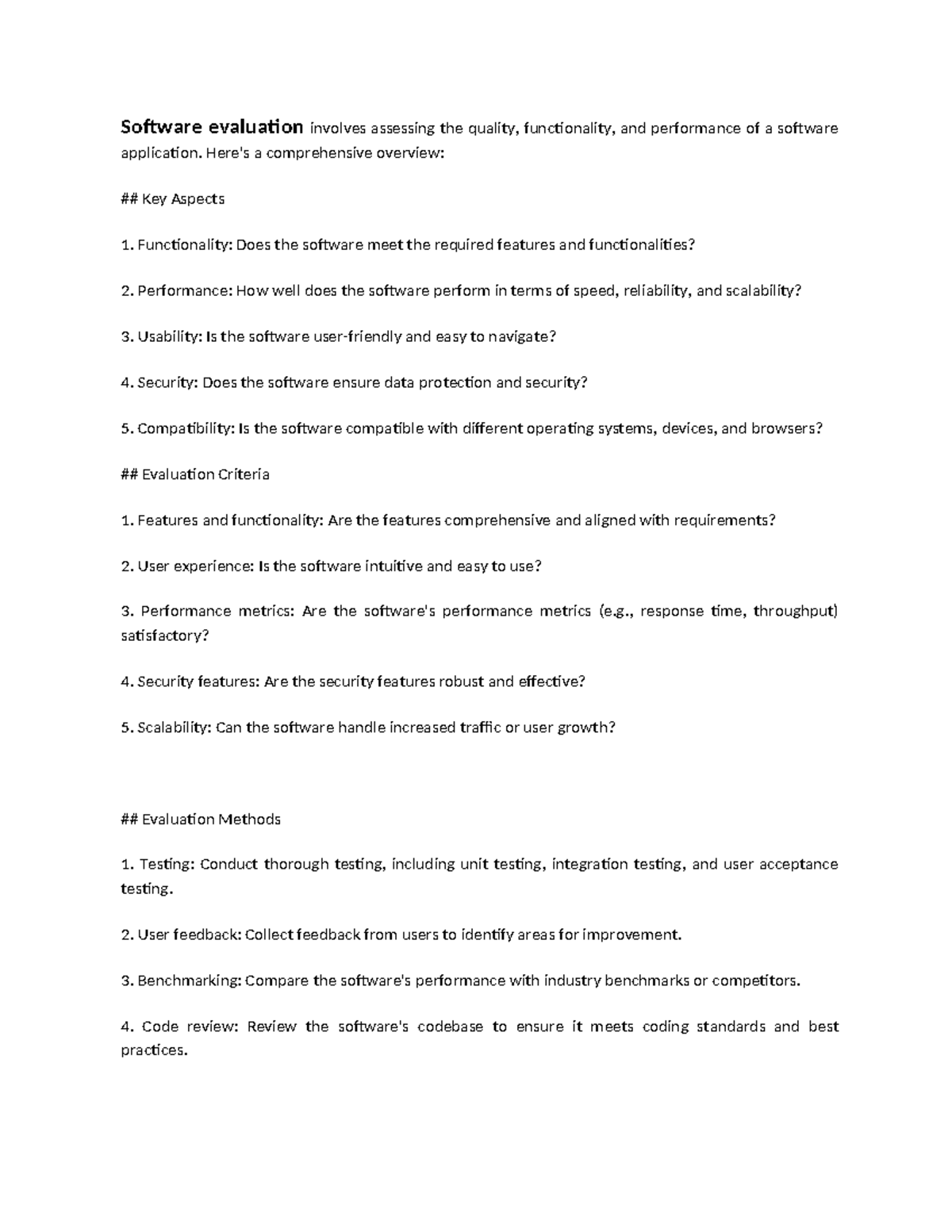 CS101: Software Evaluation - Key Aspects and Criteria Overview - Studocu